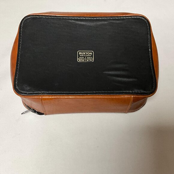 Buxton Brown Mens Toiletry Bag Buxton Leather Kit Zippered Shaving Cosmetic Bag - Picture 2 of 5